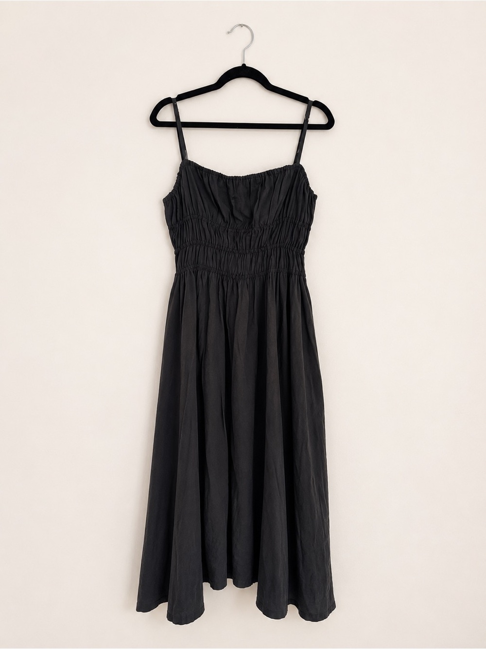 Zara Charcoal GraySmocked Midi Dress | Adjustable Straps | NWT | XS